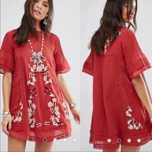 Free People Red Floral Mini Dress